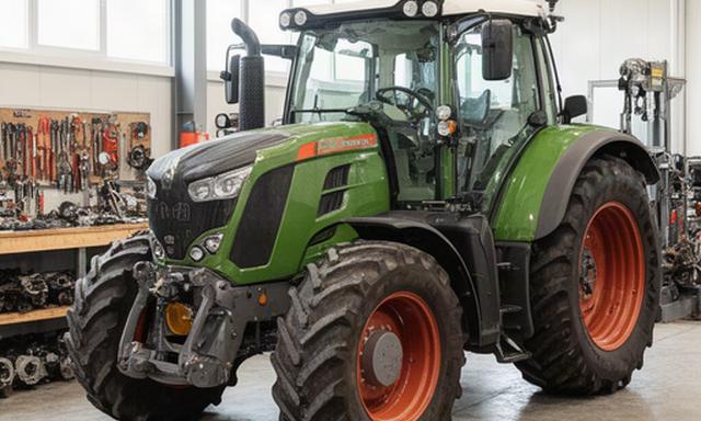 Gereviseerde trekker in een lichte werkplaats met gereedschap en onderdelen